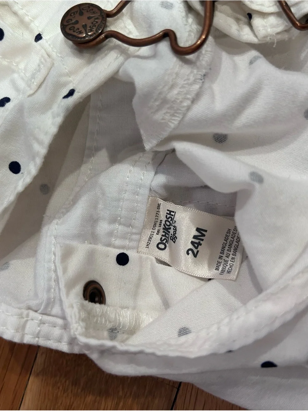 OshKosh B'gosh White Short Overalls with Navy Polka Dots